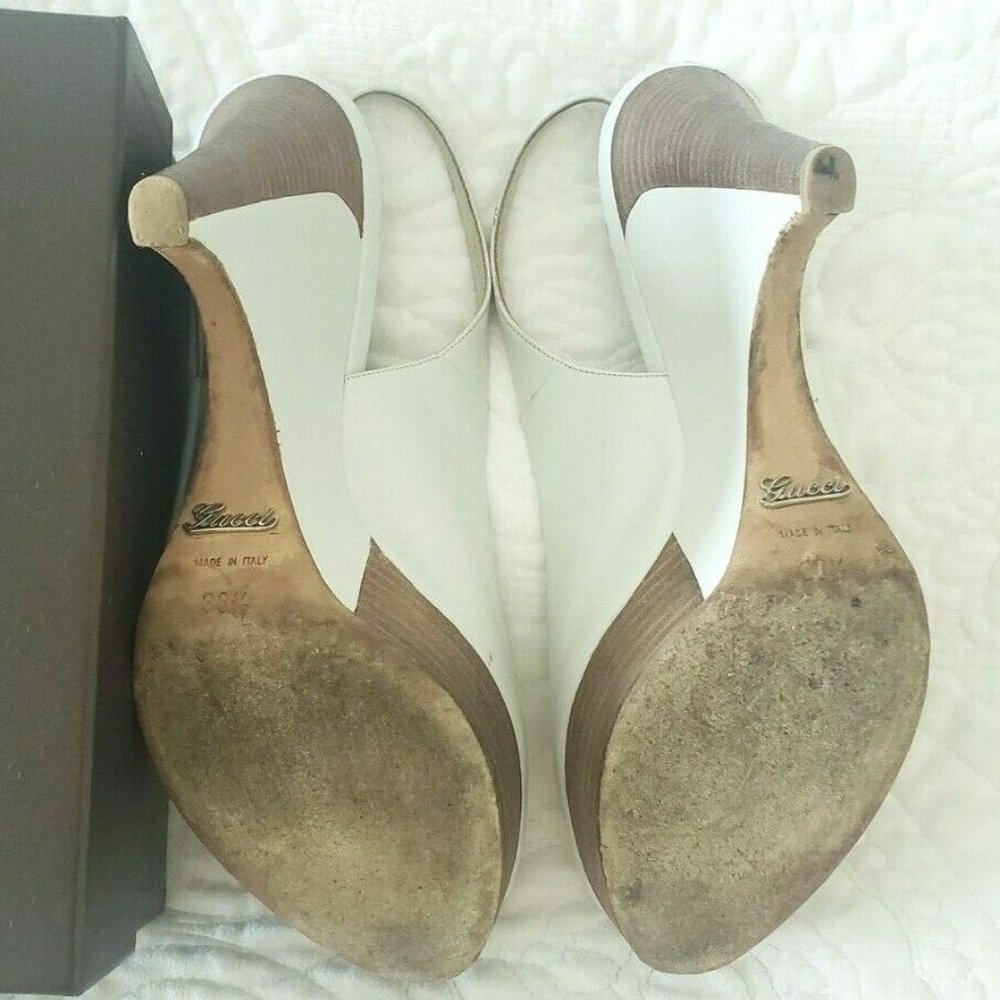 !SOLD! High End Brand GUCCI Wedges Wooden Platform Open Toe Slingbacks ITALY 8.5 - Picture 4 of 8
